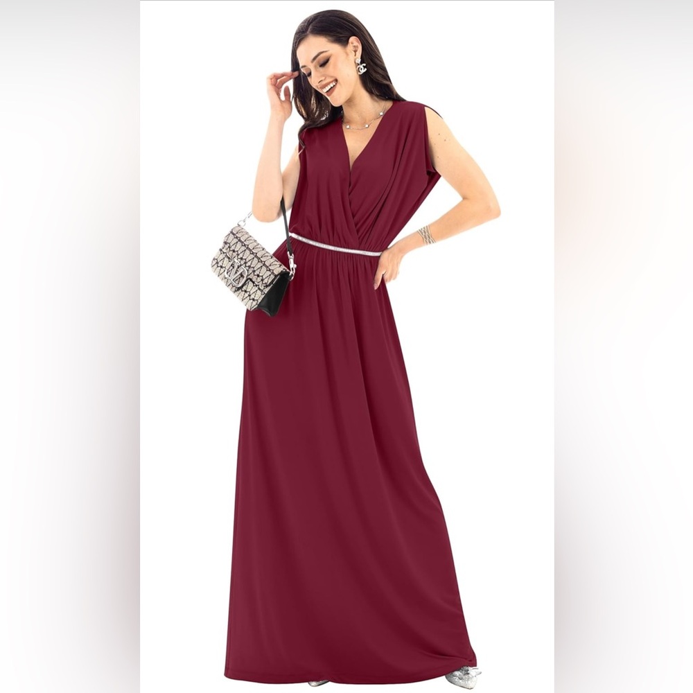KOH KOH Womens Long Dolman Sleeve Wrap V-Neck Maternity Bridesmaid Maxi Dress
